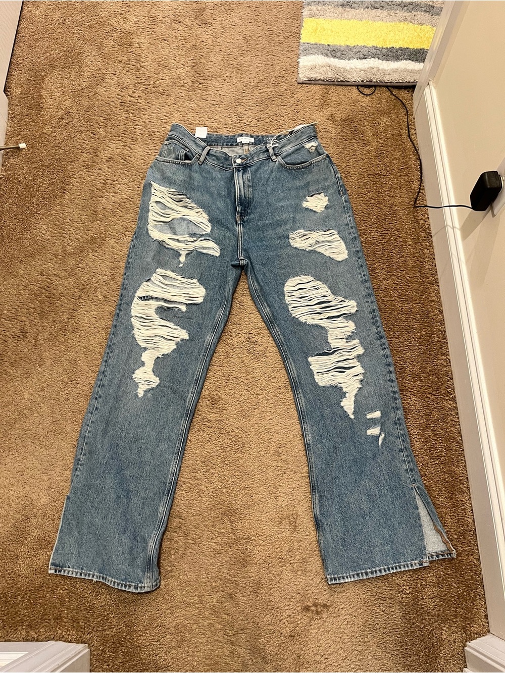 Good American Blue Distressed Wide-Leg Jeans